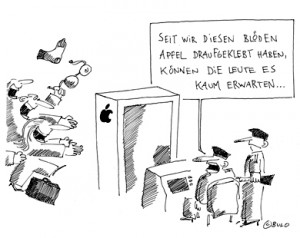 Zeichnung Nacktscanner + Apple Logo