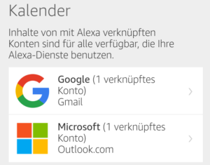 Kalender Konten in Alexa App