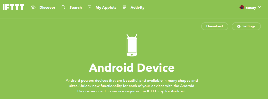 IFTTT Android device trigger